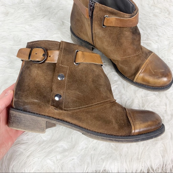 BOUTIQUE 9 Boho Brown Leather Suede Ankle Boots Strap Zip Up Round Toe Size 9 - Picture 3 of 10